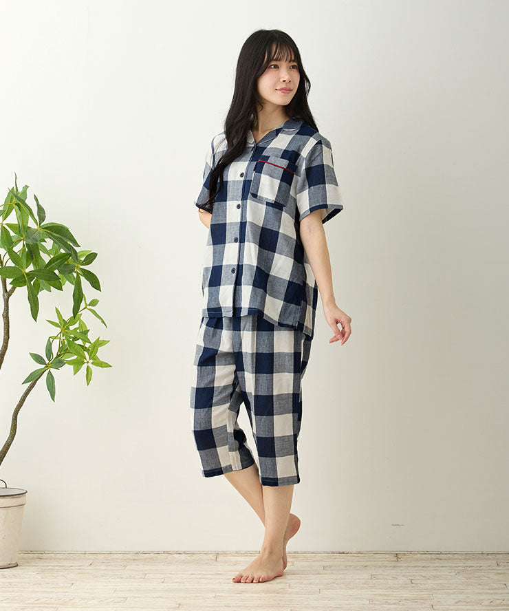 レディース パジャマ 半袖 半ズボン 綿 コットン 夏 M L XL 夏用 [ 綿100%ダブルガーゼ ] f00314