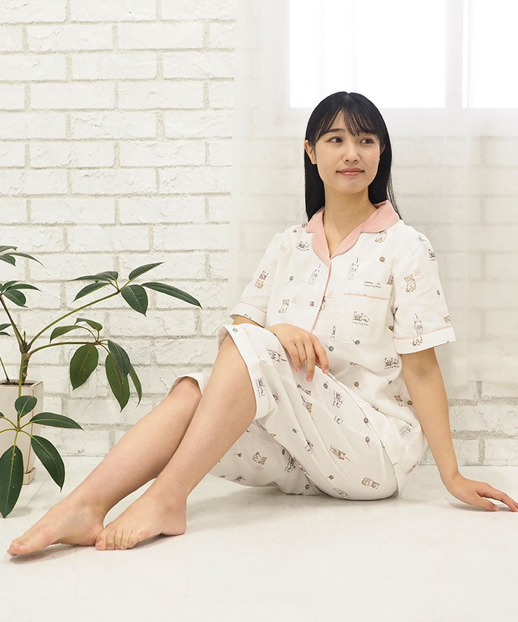 レディース パジャマ 半袖 半ズボン 綿 コットン 夏 M L XL 夏用 [ 綿100%ダブルガーゼ ] f00314