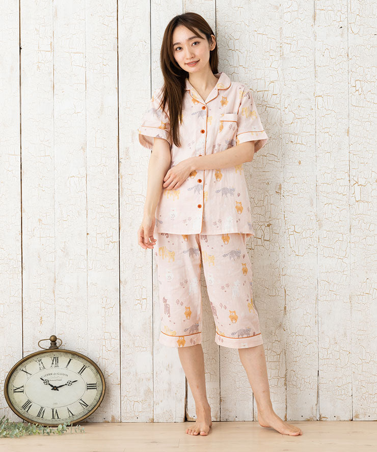レディース パジャマ 半袖 半ズボン 綿 コットン 夏 M L XL 夏用 [ 綿100%ダブルガーゼ ] f00314