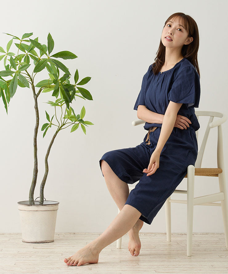 レディース パジャマ 半袖 半ズボン 綿 コットン 夏 M L XL 夏用 [ 綿100%ダブルガーゼ ] f00314