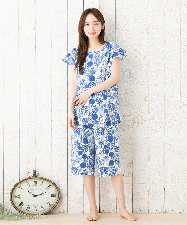 レディース パジャマ 半袖 半ズボン 綿 コットン 夏 M L XL 夏用 [ 綿100%ダブルガーゼ ] f00314
