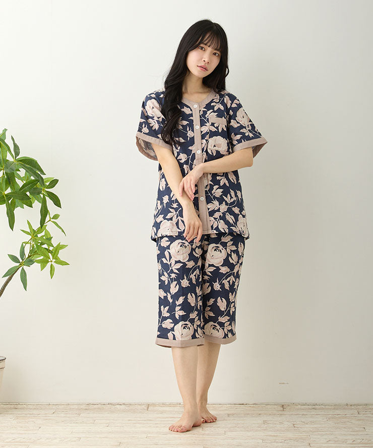 レディース パジャマ 半袖 半ズボン 綿 コットン 夏 M L XL 夏用 [ 綿100%ダブルガーゼ ] f00314