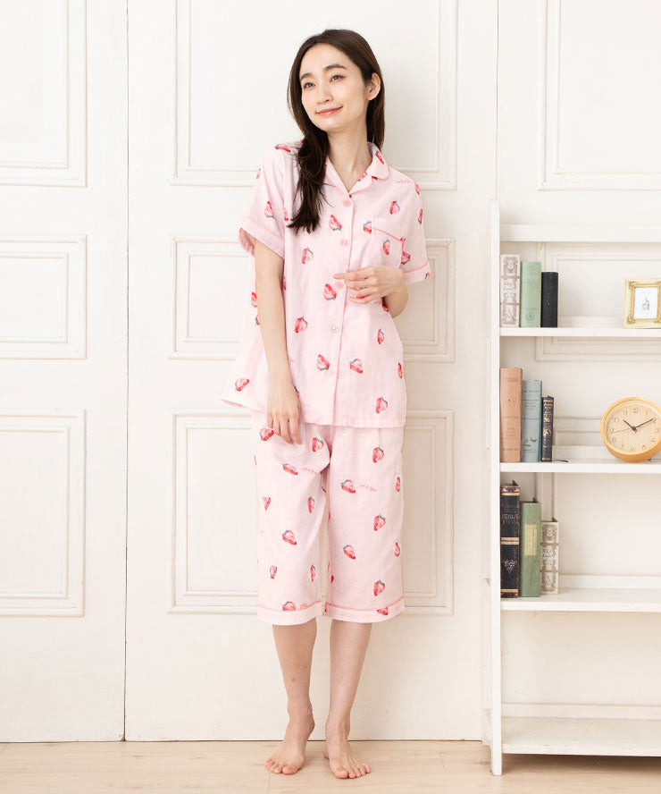 レディース パジャマ 半袖 半ズボン 綿 コットン 夏 M L XL 夏用 [ 綿100%ダブルガーゼ ] f00314