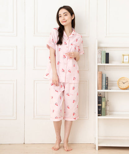 レディース パジャマ 半袖 半ズボン 綿 コットン 夏 M L XL 夏用 [ 綿100%ダブルガーゼ ] f00314