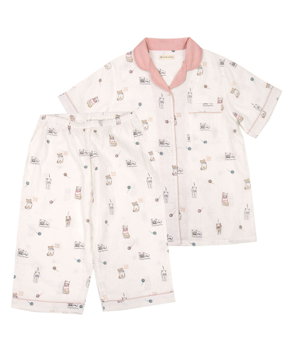 レディース パジャマ 半袖 半ズボン 綿 コットン 夏 M L XL 夏用 [ 綿100%ダブルガーゼ ] f00314