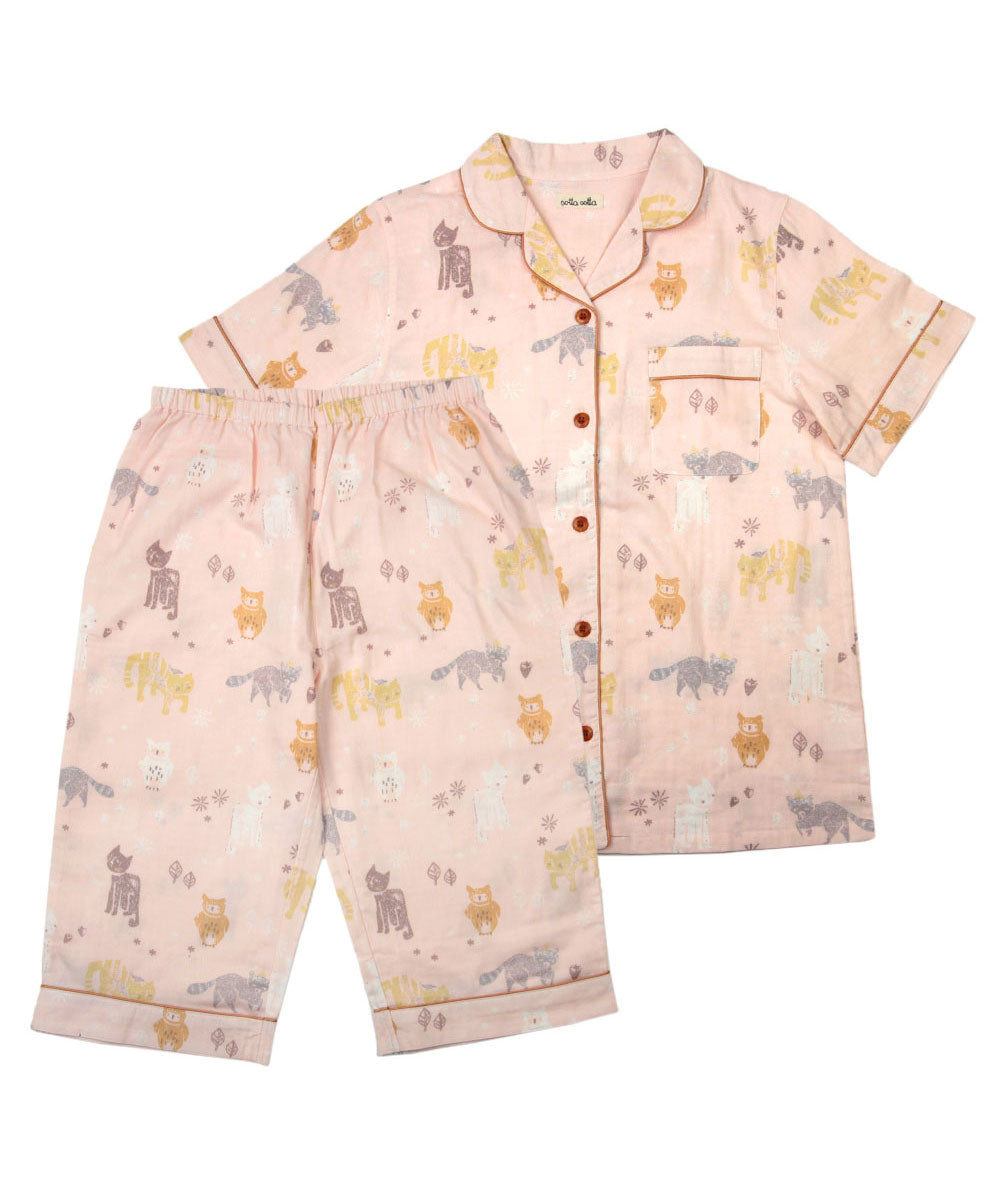 レディース パジャマ 半袖 半ズボン 綿 コットン 夏 M L XL 夏用 [ 綿100%ダブルガーゼ ] f00314