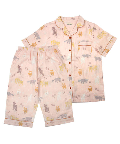 レディース パジャマ 半袖 半ズボン 綿 コットン 夏 M L XL 夏用 [ 綿100%ダブルガーゼ ] f00314