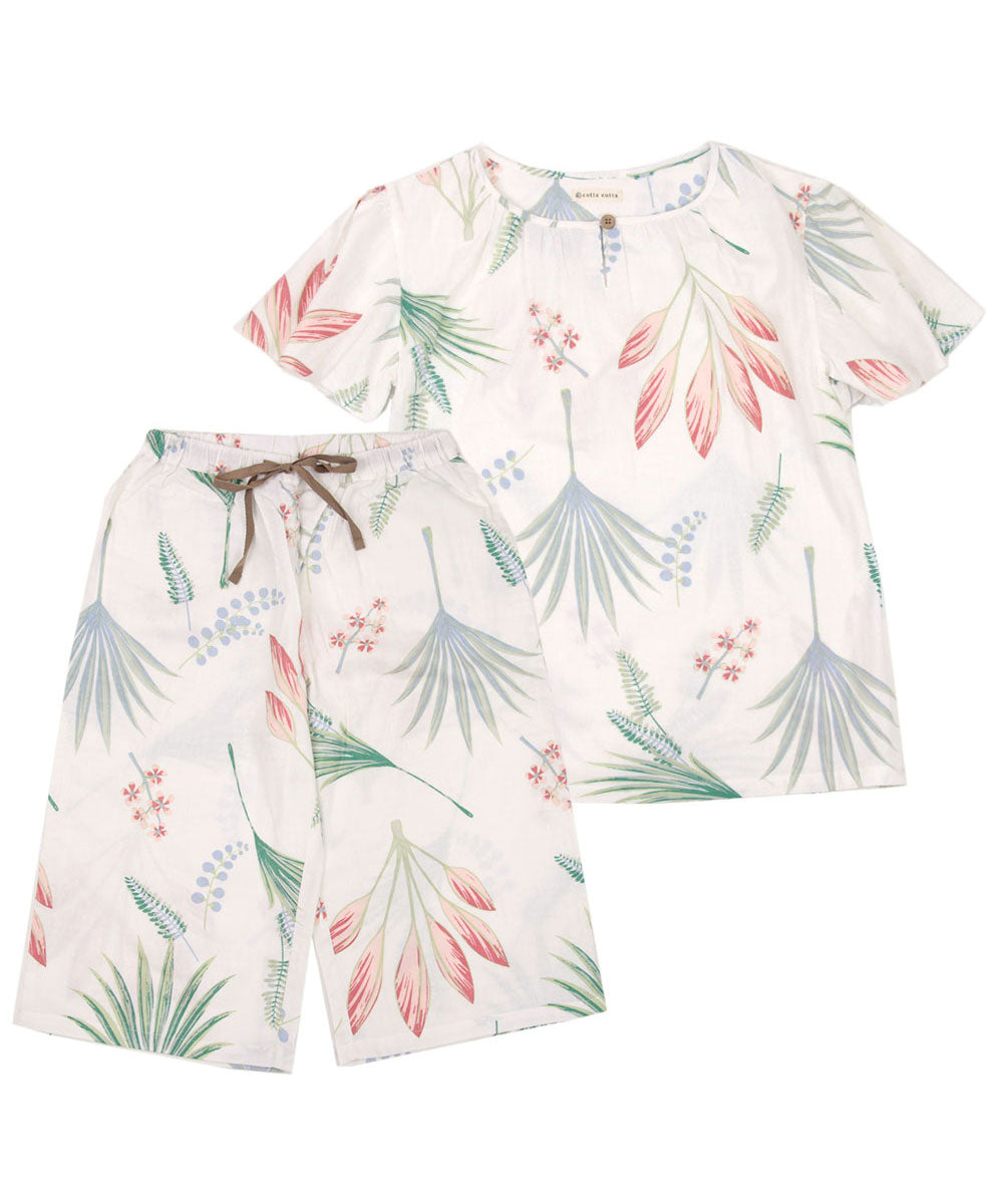 レディース パジャマ 半袖 半ズボン 綿 コットン 夏 M L XL 夏用 [ 綿100%ダブルガーゼ ] f00314