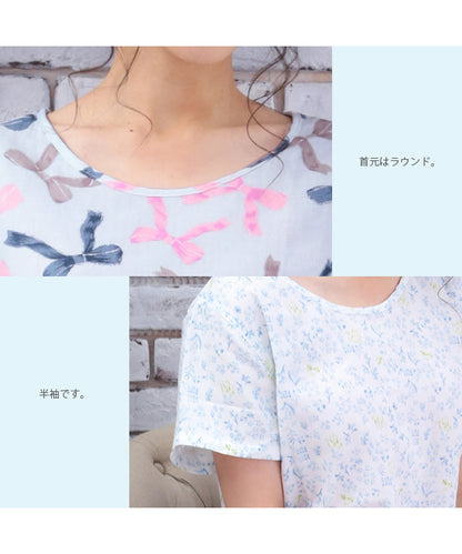 パジャマ レディース ネグリジェ ワンピース 半袖 夏 綿 夏用綿100% ダブルガーゼ コットン ワンピ  f00365