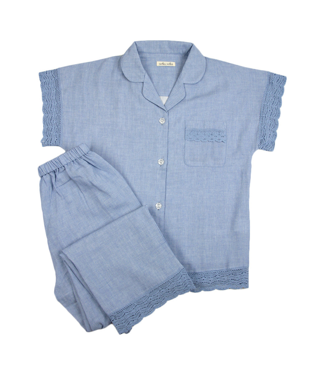 レディース 前開き パジャマ 半袖 夏 [綿100%ダブルガーゼ] f00366