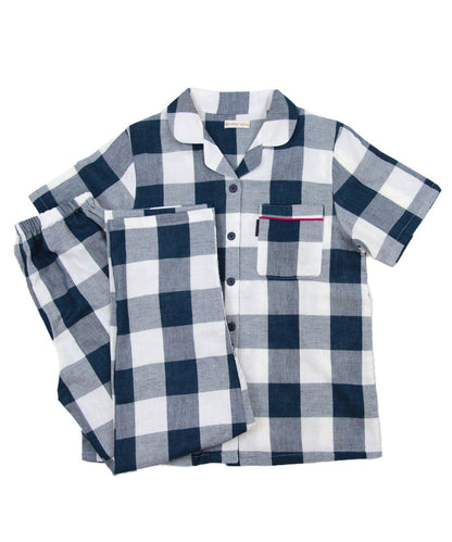 レディース パジャマ 半袖 長ズボン 綿 コットン 前開き 夏 M L [綿100%ダブルガーゼ] f00367