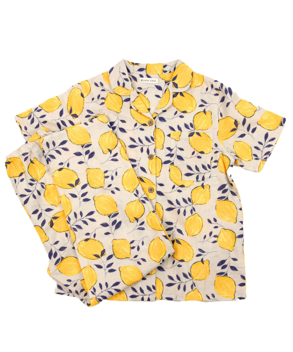 レディース パジャマ 半袖 長ズボン 綿 コットン 前開き 夏 M L [綿100%ダブルガーゼ] f00367