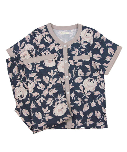 レディース パジャマ 半袖 長ズボン 綿 コットン 前開き 夏 M L [綿100%ダブルガーゼ] f00367