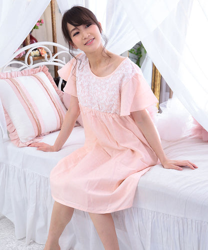 レディース パジャマ ネグリジェ 半袖  綿 コットン 夏  [綿100%ダブルガーゼ] f00368