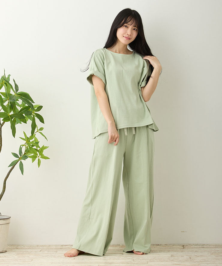 レディース ワンマイルウェア ルームウェア 綿 コットン 長袖 半袖 [綿100%スムースコットン] f00466