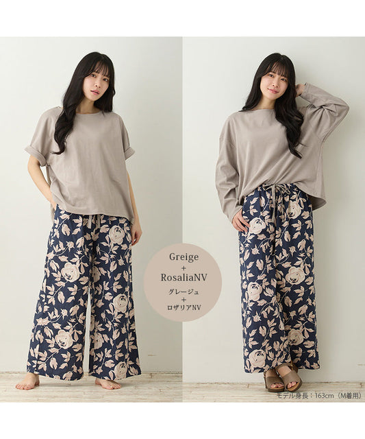 レディース ルームウェア 長袖 半袖 綿100% スムースコットン ダブルガーゼ 綿 コットン ワンマイルウェア ワイドワンツ パジャマ f00467