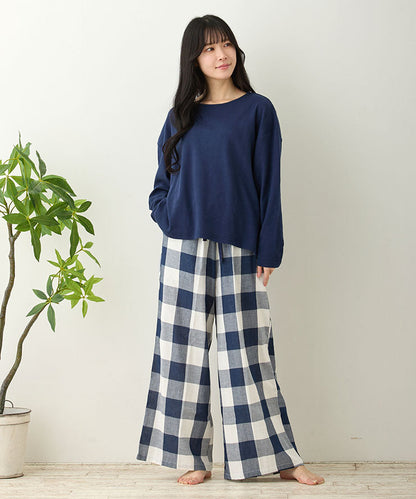 レディース ルームウェア 長袖 半袖 綿100% スムースコットン ダブルガーゼ 綿 コットン ワンマイルウェア ワイドワンツ パジャマ f00467