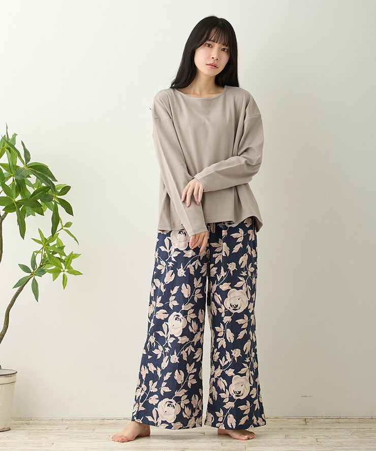 レディース ルームウェア 長袖 半袖 綿100% スムースコットン ダブルガーゼ 綿 コットン ワンマイルウェア ワイドワンツ パジャマ f00467
