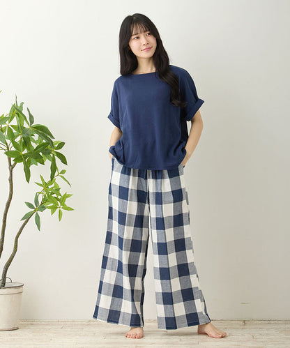 レディース ルームウェア 長袖 半袖 綿100% スムースコットン ダブルガーゼ 綿 コットン ワンマイルウェア ワイドワンツ パジャマ f00467