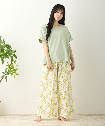 レディース ルームウェア 長袖 半袖 綿100% スムースコットン ダブルガーゼ 綿 コットン ワンマイルウェア ワイドワンツ パジャマ f00467