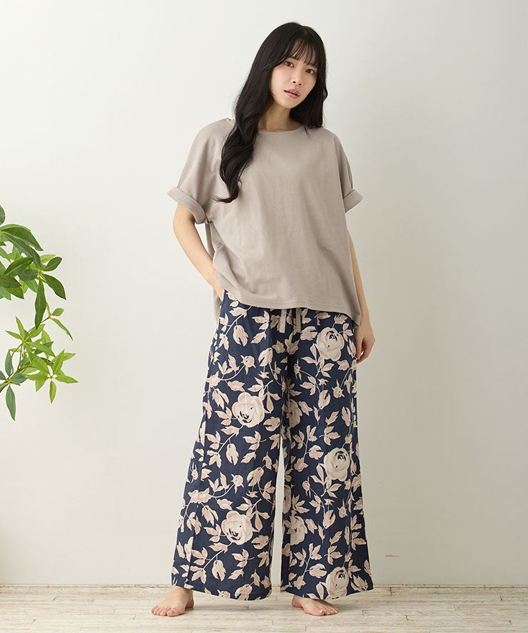 レディース ルームウェア 長袖 半袖 綿100% スムースコットン ダブルガーゼ 綿 コットン ワンマイルウェア ワイドワンツ パジャマ f00467