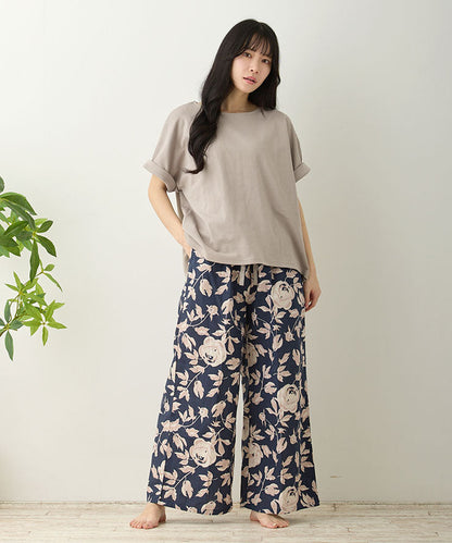 レディース ルームウェア 長袖 半袖 綿100% スムースコットン ダブルガーゼ 綿 コットン ワンマイルウェア ワイドワンツ パジャマ f00467